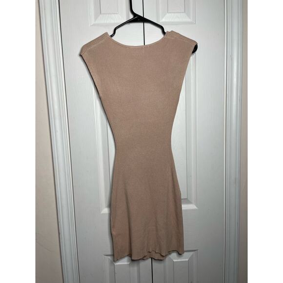 House of Harlow Ribed Bodycon Knee Length Dress Nude Tan Size Medium - Picture 4 of 5